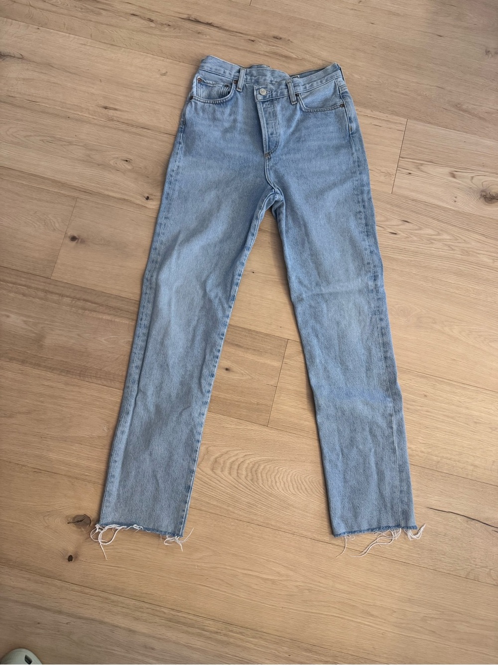 Agolde Light Blue Straight-Leg Jeans with Raw Hem
